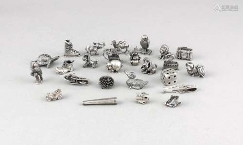 Compilation of 25 pieces, silver, numerous animal figures, small sugar tong