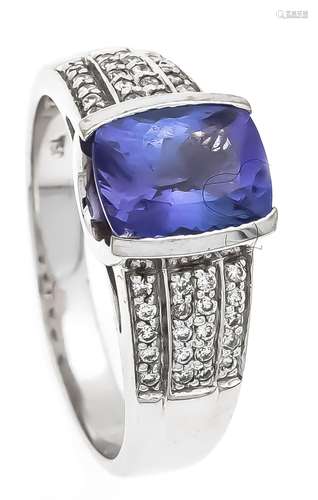 Tanzanite brilliant ring WG 750/000 with a very fine, in the cushion cut fa