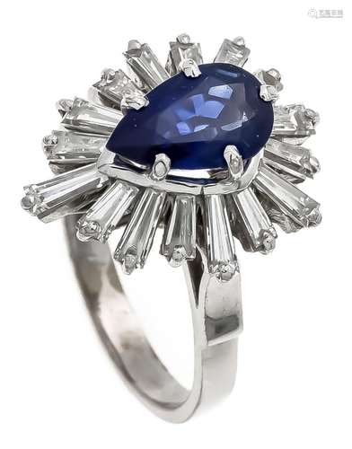 Sapphire diamond ring WG 750/000 with an excellent Sapphire, drop-cut 2.37