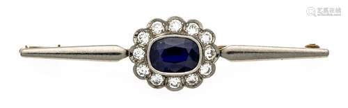 Sapphire brilliant brooch GG / WG 585/000 with an oval in the antique cut f