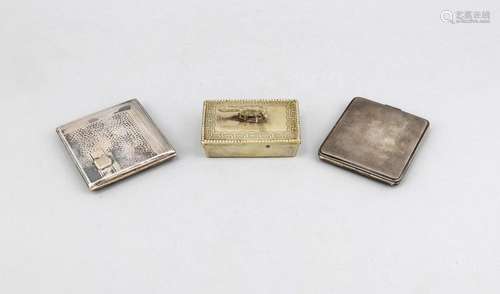 Two cigarette cases, 20th century, silver 800/000 and 835/000, wall with en