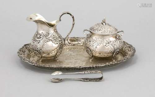 Cream and sugar vessel on tray, German, 20th cent., hallmarked Adam Manns &