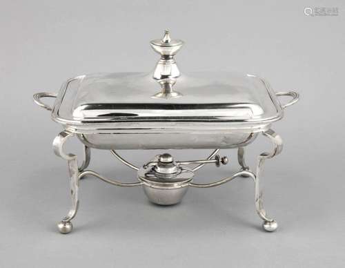 Rectangular warming bowl on rechaud, England, 20th cent., plated, rechaud w