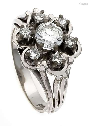 Brillant ring WG 585/000 with one brilliant cut diamond, 0.75 TW / VS and 6