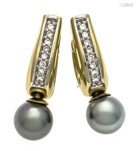 Akoya-Brillant-Clipcreolen GG 585/000 each with a Tahitian pearl 8 mm with