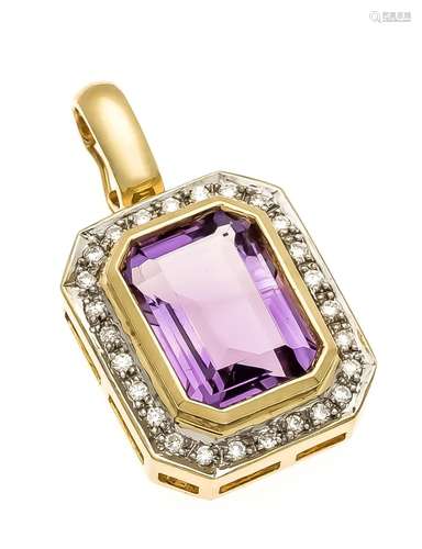 Amethyst brilliant clip pendant GG / WG 585/000 with an emerald cut fac. Am