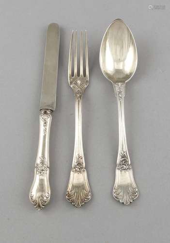 30 pieces of cutlery, France around 1900, Sterling silver 925/000, gilded,