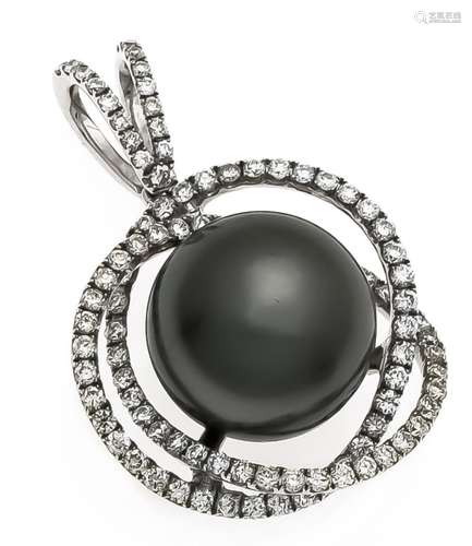 Tahitian brilliant pendant WG 750/000 with an excellent Tahitian pearl 11 m