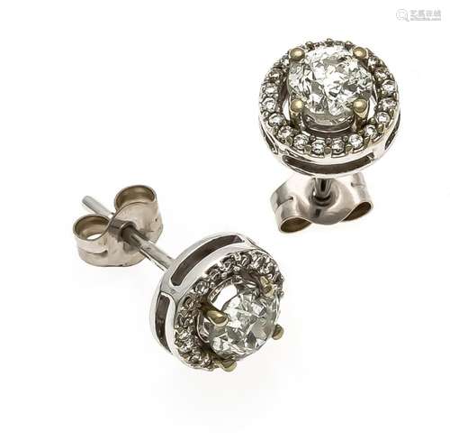 Brillant earrings WG 585/000, each with one old-cut diamond, total 0.86 ct