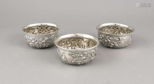 Three round bowls, Netherlands, around 1900, silver 833/000, round base, sl