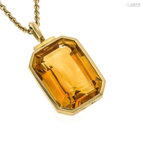 Citrine pendant GG 750/000 with an emerald cut fac. Citrine 16.5 x 12 mm in