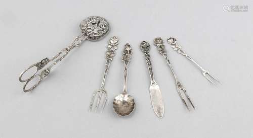 Six pieces cutlery, German, 20th century, silver 800/000 and 835/000, mostl