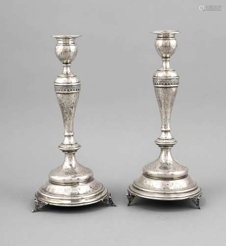 Pair of candlesticks, Austria, late 19th century, hallmarked ES, silver 800