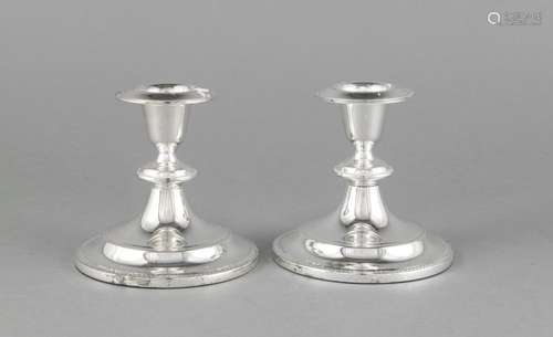 Pair of candlesticks, 20th century, plated, round, domed stand, vase-shaped