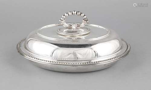 Oval warming bowl, England, 20th century, plated, unscrewable lid knob, cov