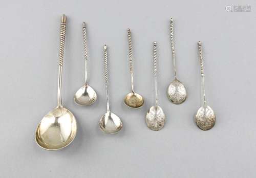 Eleven dessert and a serving spoon, hallmarked Russia, presumably late 19th