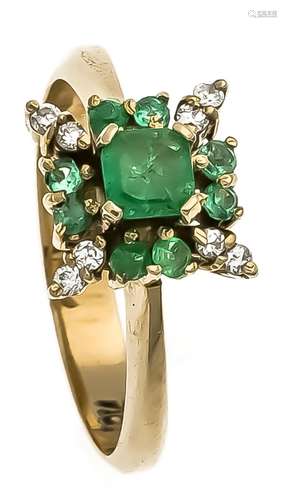 Emerald-brilliant-ring GG 750/000 with fine fac. Emeralds 3,5 - 1,5 mm in v