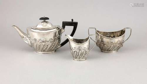 Three pieces tea set, England, 1897, city mark London, hallmarked unclear,