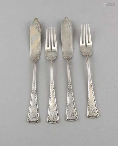 Fish cutlery for six persons, German, 20th century, silver 800/000, with re