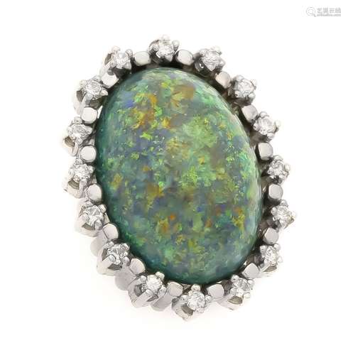 Opal diamond pendant WG 585/000 with an excellent oval black opal cabochon