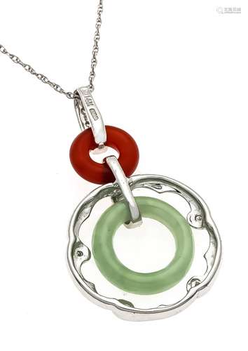 Jade diamond necklace WG 585/000 with a green Jadering 2.46 ct, a red Jader