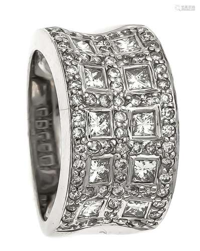 Brilliant ring WG 750/000 with 10 princess cut diamonds, total 1.0 ct TW-W