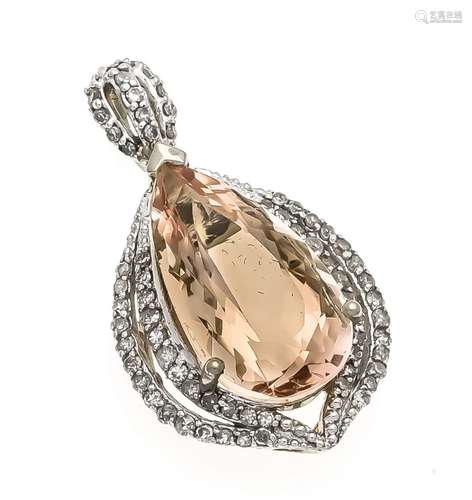 Morganite diamond pendant GG / WG 585/000 with a drop-shaped fac. Morganite