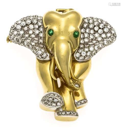 Emerald brilliant pendant elephant GG / WG 585/000 with 2 round fac emerald