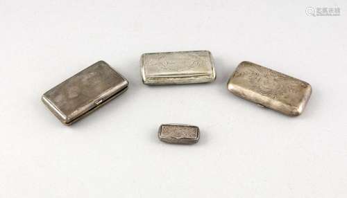 Four boxes, around 1900, hallmarked or tested silver, each rectangular shap