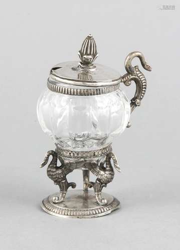 Mustard jar, 19th cent., marked Schiff, silver 13 (812,5/000), round base (