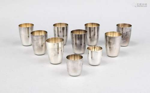 Eight schnapps beakers, German, 20th cent., hallmarked M. H. Wilkens & Söhn