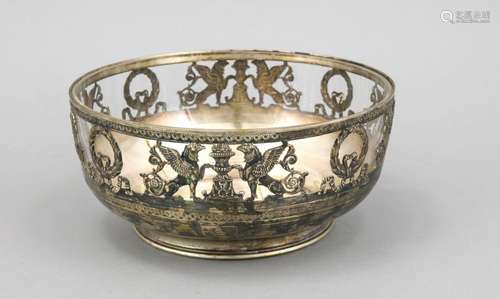 Round bowl, 19th century, silver tested, round base, bowl with widening wal