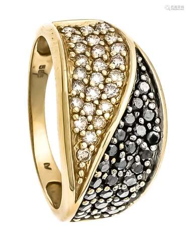 Brilliant ring GG 585/000 with fancybrown and black diamonds, total 1.0 ct,