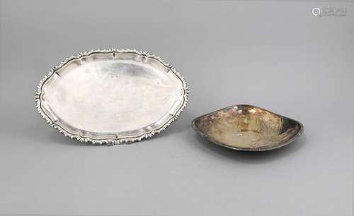 Square Bowl, 20th century, Sterling silver 925/000, 23 x 23 cm and oval tra