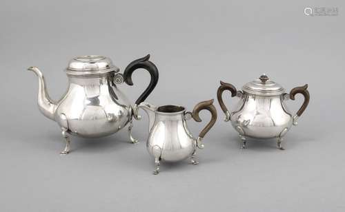 Three pieces tea set, Netherlands, around 1900, silver 800/000 and 833/000,