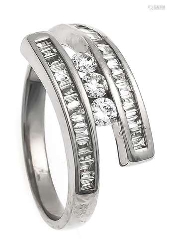 Brillant ring WG 750/000 with brilliants and diamond baguettes, total 0.60