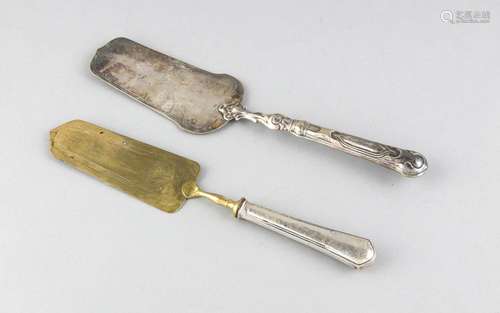 Two cake servers, German, around 1900, 1 silver 800/00, 1 plated, filled ha