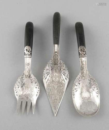 Three pieces serving cutlery, presumably Netherlands, around 1900, silver t