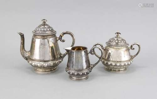 Three pieces tea set, German, end of the 19th century, hallmarked Wilhelm B