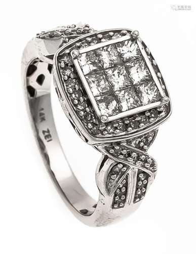 Brilliant ring WG 585/000 with princess cut fac. Diamonds and brilliants, t