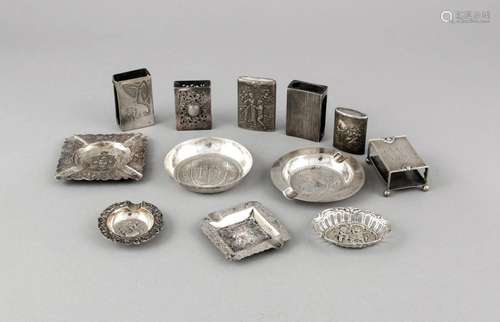 Eleven pieces smoking utensils, 20th cent., different manufacturers, silver