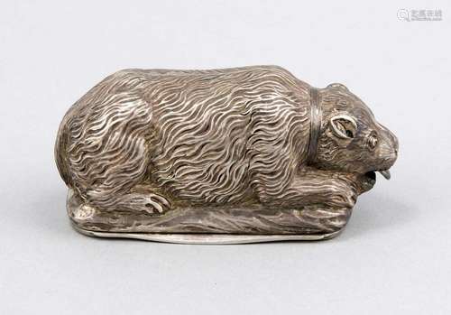 Figurative lidded box, around 1900, silver tested, gilding inside, in the s