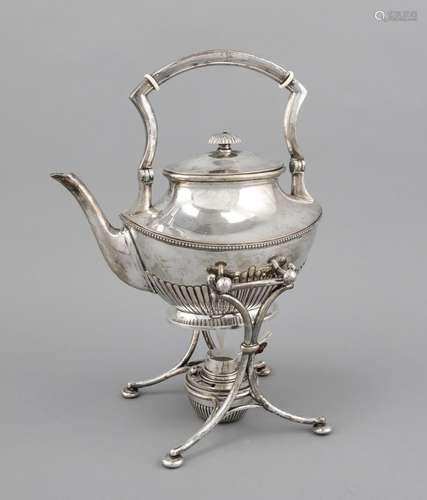 Teakettle on rechaud, German, around 1900, hallmarked Gebr. Kühn, Schwäbisc