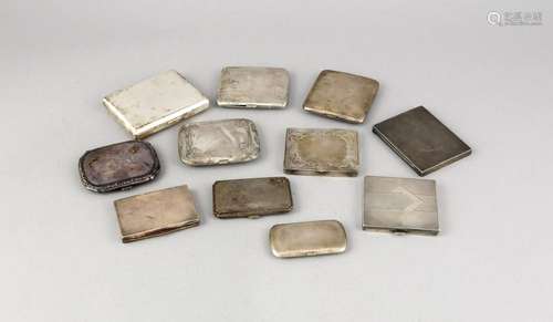 Ten cases, 20. Jh., different manufacturers, silver different fineness and