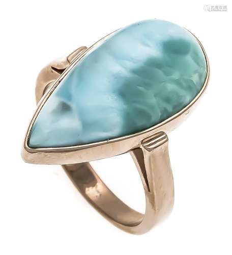 Larimar ring silver 925/000 rose gold plated with a drop-shaped larimar cab