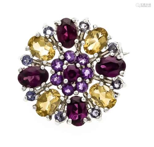 Multicolor brooch 925/000 with different colored, fac. Gemstones each of ve