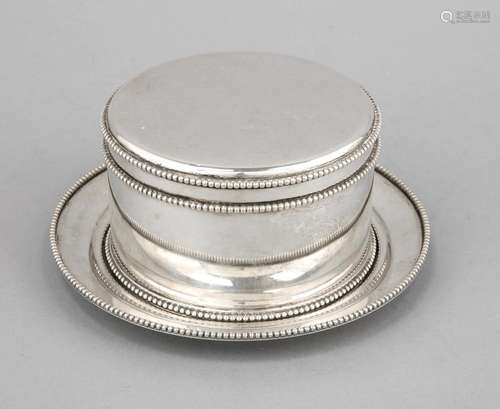 Round lidded box on saucer, Netherlands, mid-20th century, silver 833/000,