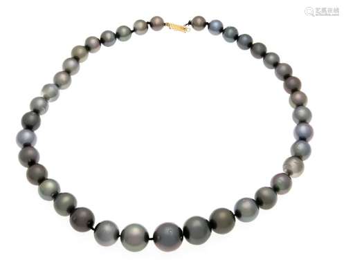 Tahitian pearl necklace with clasp and SI eight GG 585/000 with, 38 dark gr