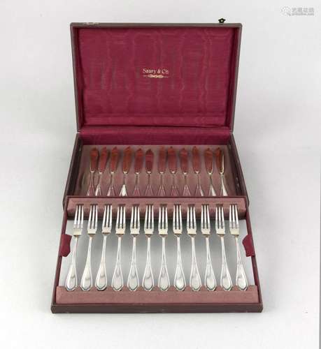 Fruit cutlery for twelve people, German, 20th cent., hallmarked M. H. Wilke