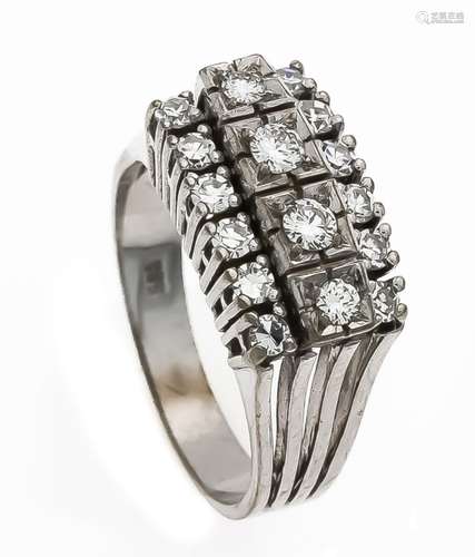 Brillant ring WG 585/000 with 16 diamonds, total 0.60 ct TW / VS, RG 57, 5.